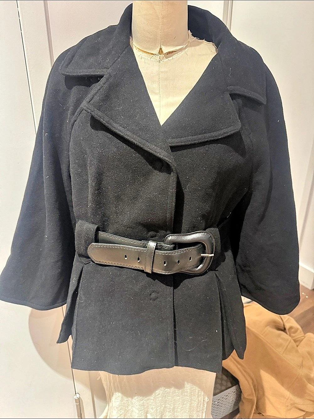 Jessica Simpson Belted Black Pea Coat Size Medium